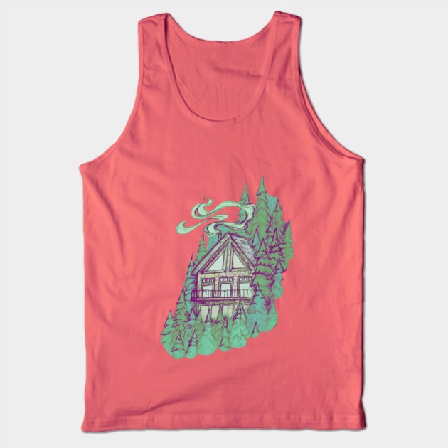 Cabin in the Forest || Nature Illustration by Chrysta Kay Tank Top by chrystakay